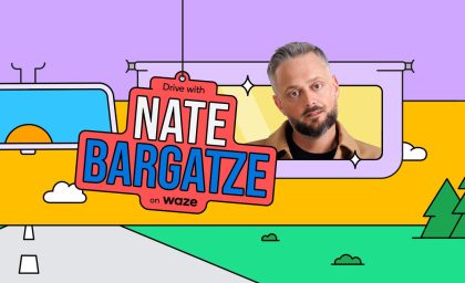 با Nate Bargatze در Waze رانندگی کنید
