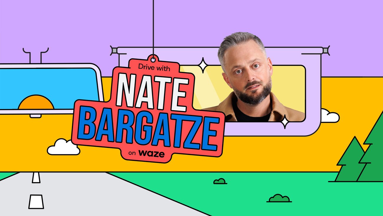 با Nate Bargatze در Waze رانندگی کنید