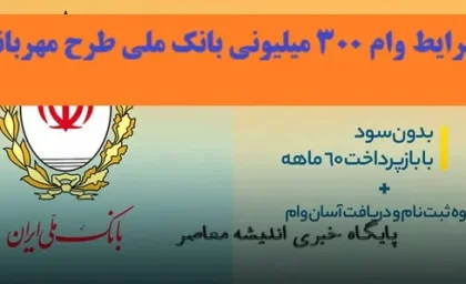 شرایط وام ۳۰۰ میلیونی بانک ملی طرح مهربانی| غیرحضوری و بی دردسر وام 300 میلیونی بگیرید