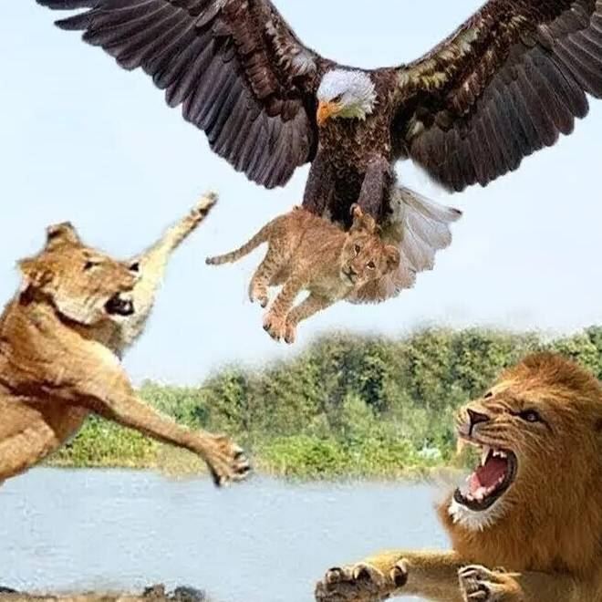رودر رویی عقاب با شیرها
