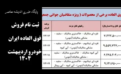 جدول شرایط فروش فوری محصولات ایران خودرو امروز دوشنبه 15 اردیبهشت ۱۴۰۴