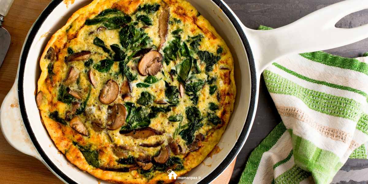 طرز تهیه املت قارچ و اسفناج سالم و فوری + فیلم