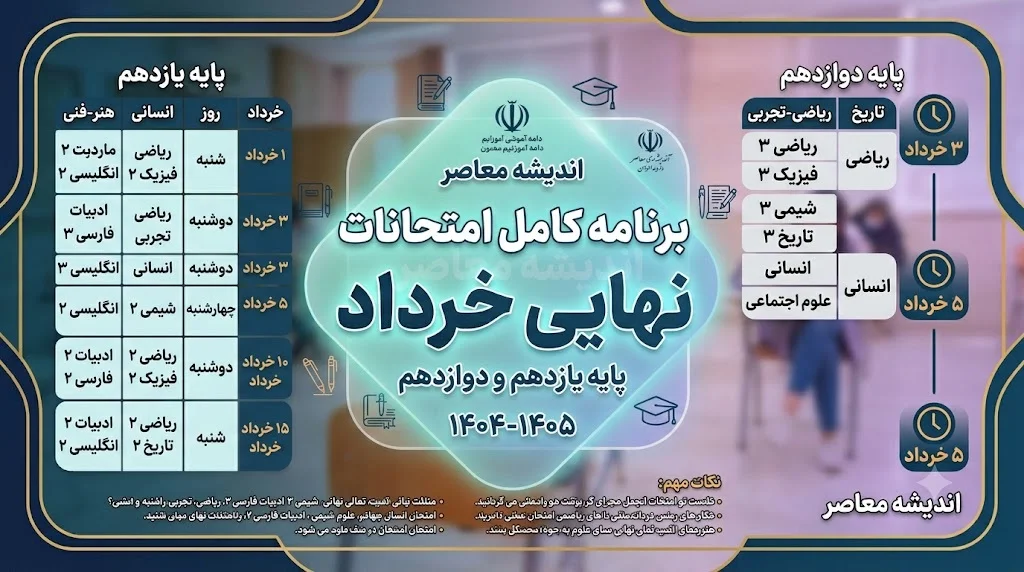 برنامه امتحان نهایی خرداد ۱۴۰۵ | جدول زمانبندی امتحانات نهایی خرداد ۱۴۰۵ + آخرین تغییرات و زمان شروع و پایان امتحانات نهایی 1405 ۱۴۰۵