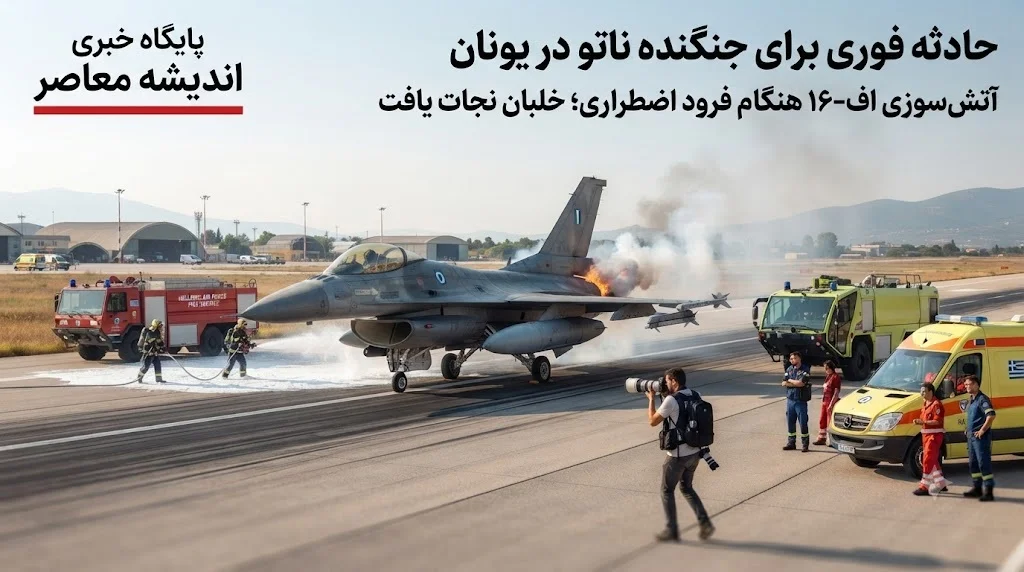 حادثه فوری برای جنگنده ناتو در یونان | آتش‌سوزی در یک فروند اف-۱۶ ناتو هنگام فرود اضطراری در جزیره زاکینتوس؛ خلبان سالم بیرون پرید / فیلم لحظه شعله‌ور شدن جنگنده روی باند فرودگاه زاکینتوس؛ پروازهای مسافری لغو شد