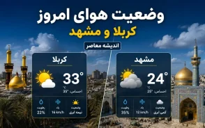 وضعیت هوای امروز کربلا و مشهد چهارشنبه 17 تیر 1405 | پیش بینی دمای کربلا و مشهد | هشدار گرمای شدید برای زائران