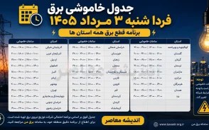 جدول خاموشی برق فردا شنبه ۳ مرداد ۱۴۰۵ همه استان ها | ساعت قطعی برق مناطق مختلف اعلام شد + روش استعلام