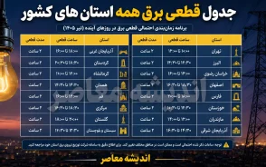 جدول قطعی برق همه استان های کشور فردا سه شنبه ۶ مرداد ۱۴۰۵ | ساعت خاموشی برق استان ها