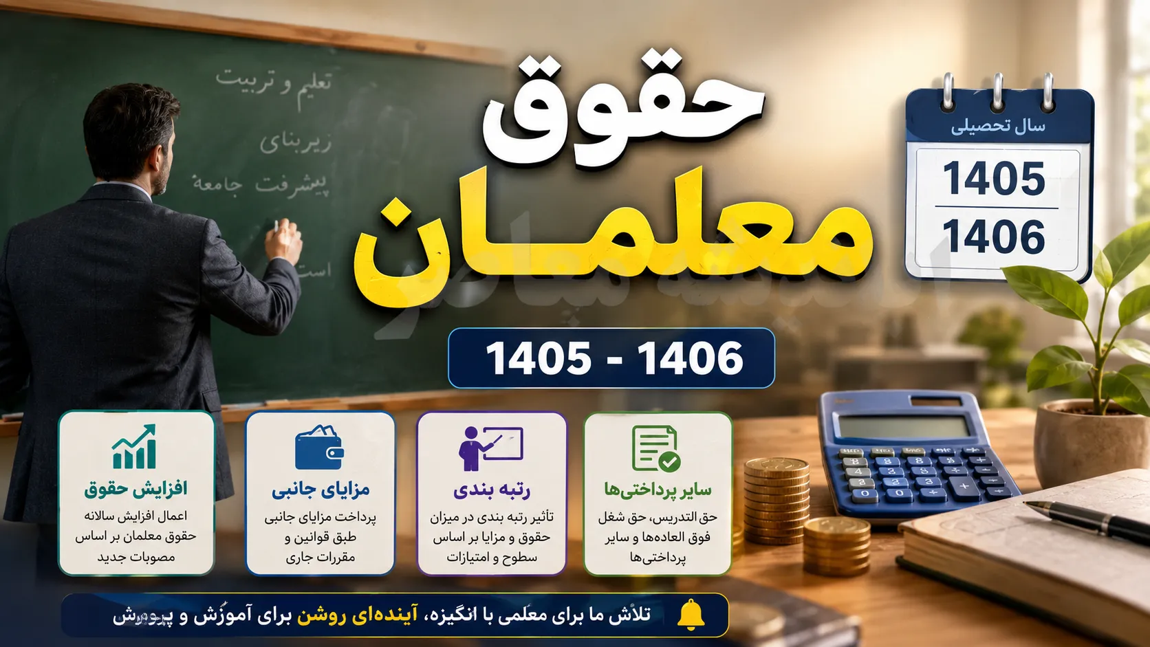 حقوق معلمان 1405 و 1406 چقدر است؟ | جدول جدید حقوق فرهنگیان و جزئیات افزایش حقوق | آخرین اخبار احکام و رتبه بندی معلمان
