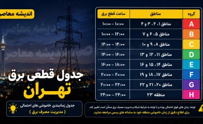 جدول قطعی برق تهران امروز چهارشنبه 7 مرداد 1405 | ساعت خاموشی مناطق تهران | استعلام برنامه قطعی برق تهران