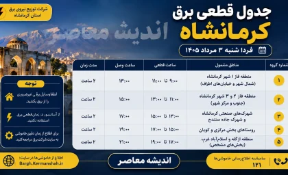 قطعی برق کرمانشاه شنبه ۳۱ مرداد / خاموشی‌های فردا مشخص شد / جدول زمان‌بندی قطع برق مناطق مختلف کرمانشاه