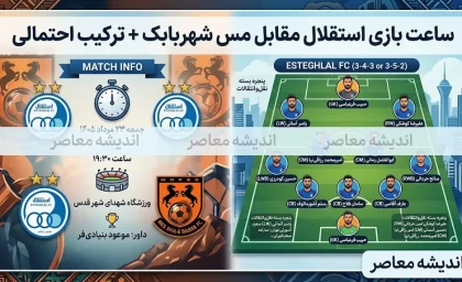ساعت بازی استقلال مقابل مس شهربابک + ترکیب احتمالی | اولین آزمون آبی ها در لیگ برتر ۱۴۰۵