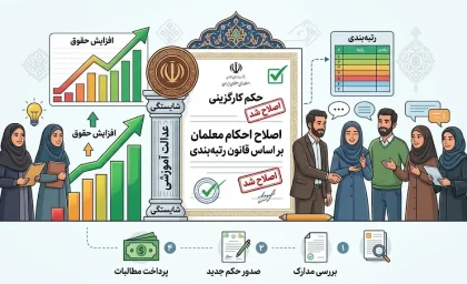 اصلاح احکام معلمان ۱۴۰۵ | آخرین خبر از احکام جدید فرهنگیان و افزایش حقوق / اصلاح احکام معلمان در شهریور ۱۴۰۵؛ چه کسانی مشمول افزایش حقوق می شوند؟ / احکام جدید معلمان ۱۴۰۵ | جزئیات اصلاح حقوق فرهنگیان و رتبه بندی / آخرین خبر از اصلاح احکام فرهنگیان و تغییرات حقوق معلمان